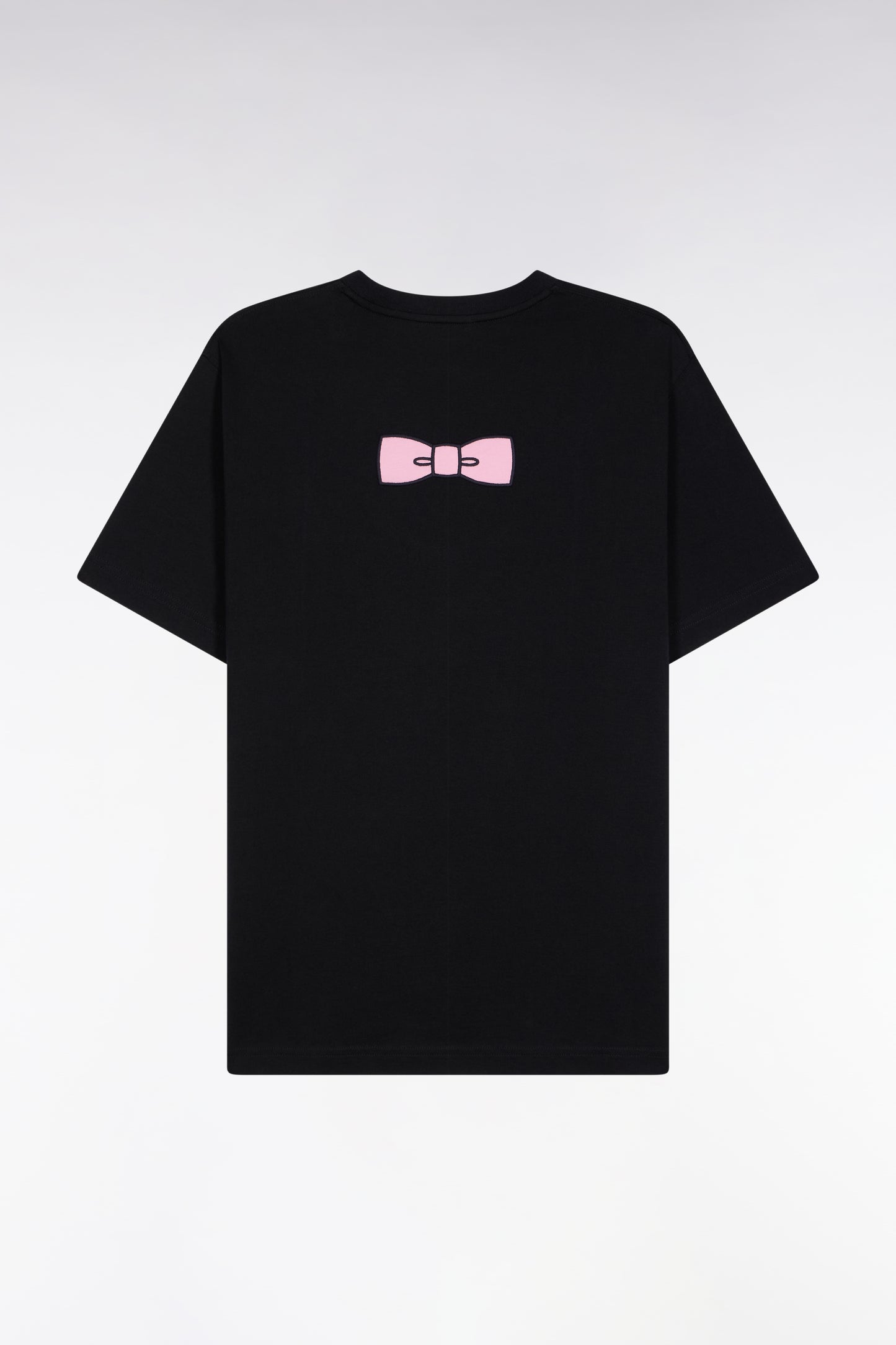 Short-sleeved T-shirt with embroidered back in black Pima cotton