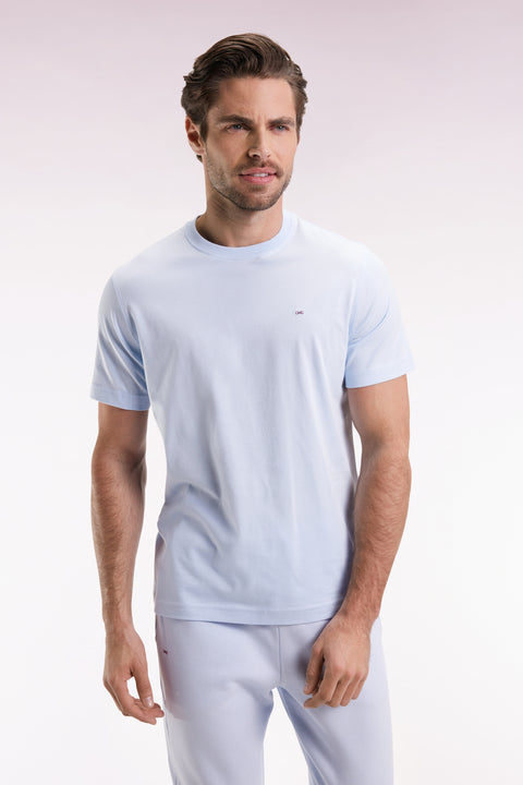 Short-sleeved T-shirt with embroidered back in sky Pima cotton - Image 3