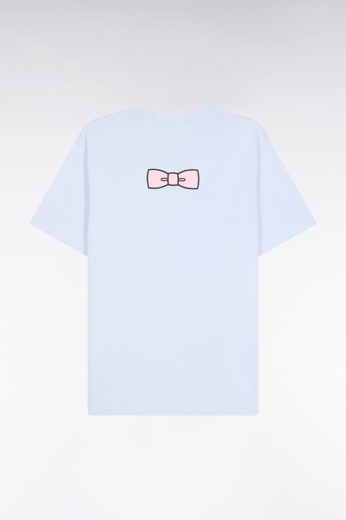 Short-sleeved T-shirt with embroidered back in sky Pima cotton