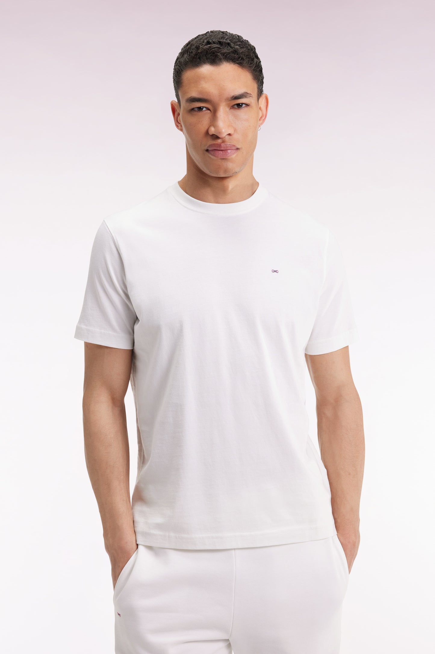 Short-sleeved T-shirt with embroidered back in ecru Pima cotton