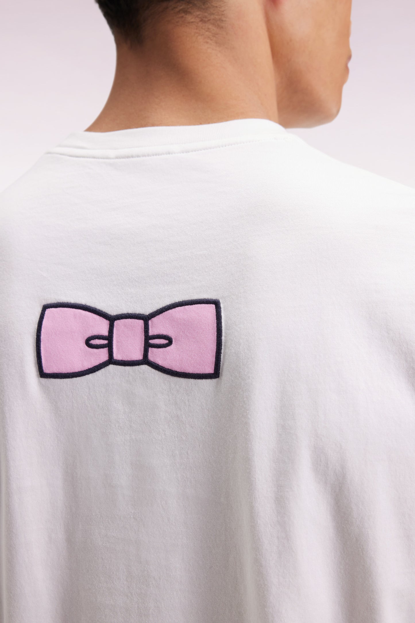 Short-sleeved T-shirt with embroidered back in ecru Pima cotton