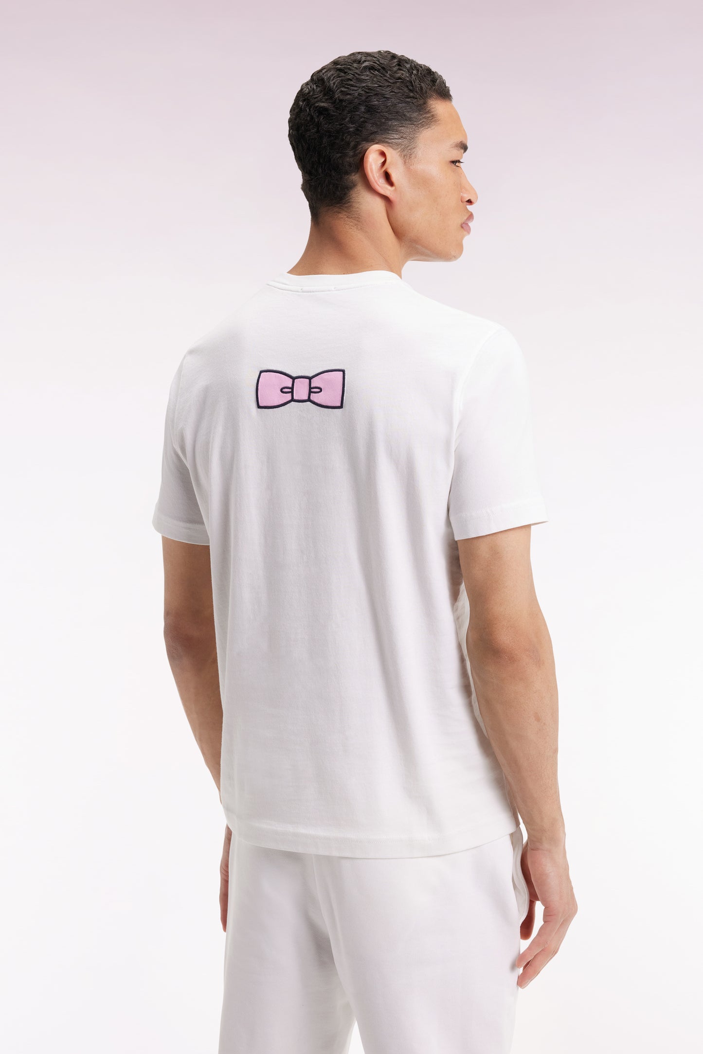 Short-sleeved T-shirt with embroidered back in ecru Pima cotton
