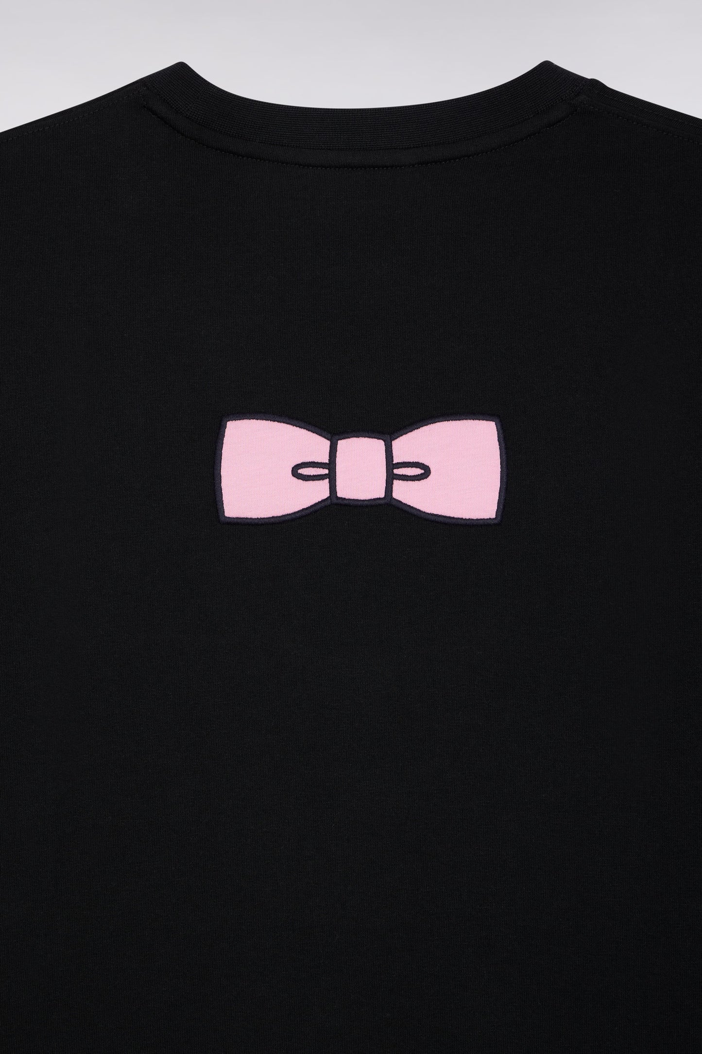 Short-sleeved T-shirt with embroidered back in black Pima cotton