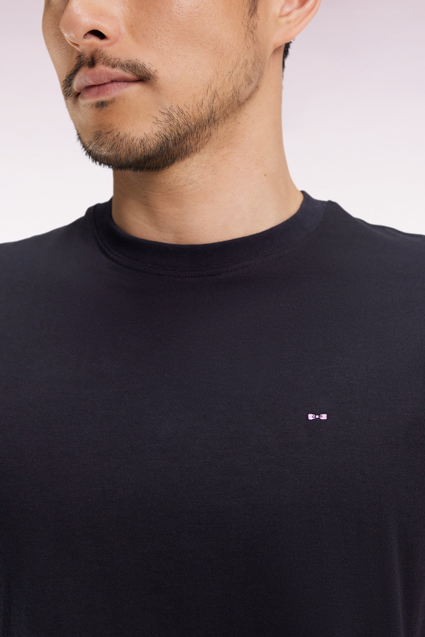 Short-sleeved T-shirt with embroidered back in black Pima cotton