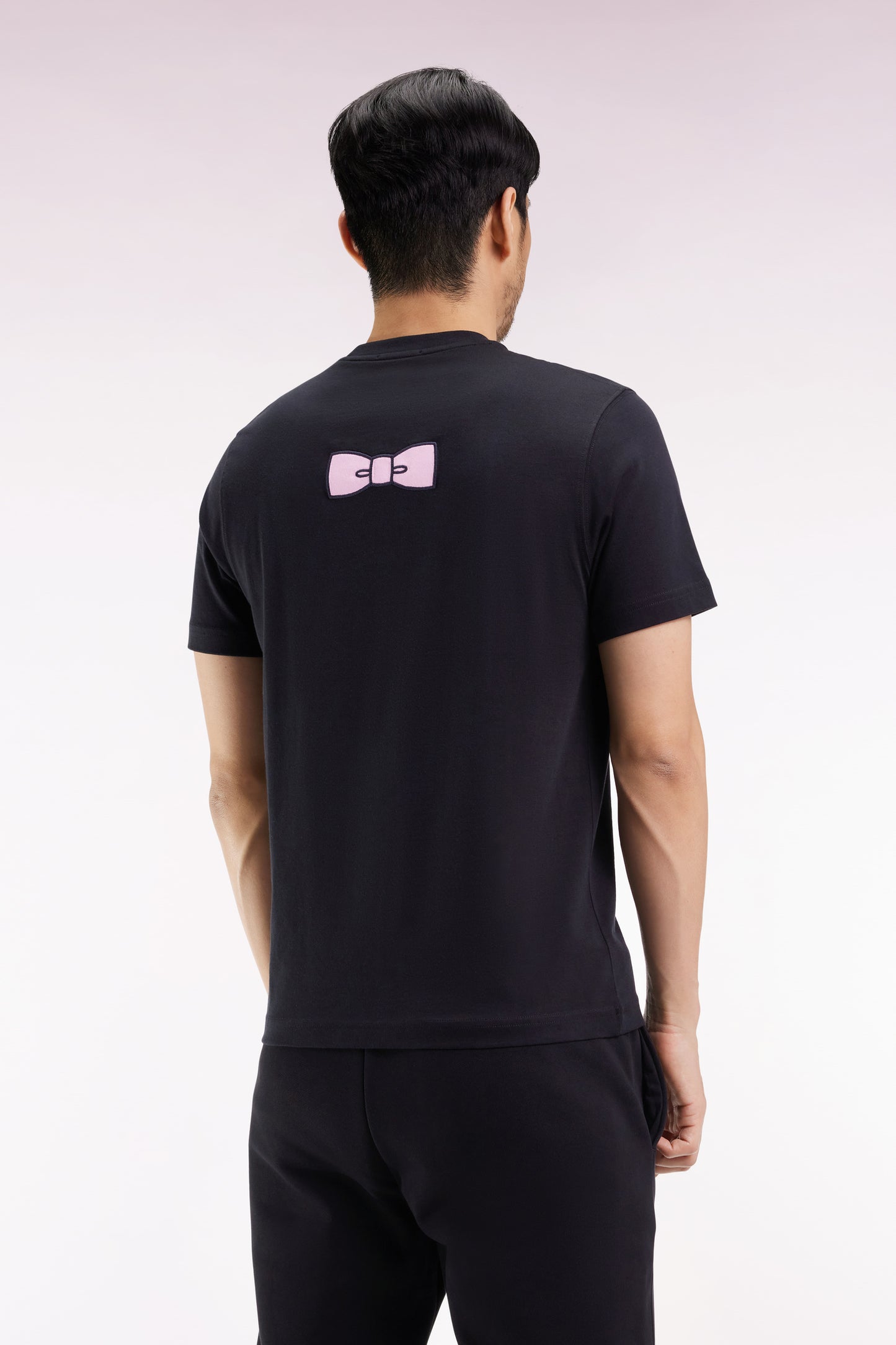 Short-sleeved T-shirt with embroidered back in black Pima cotton