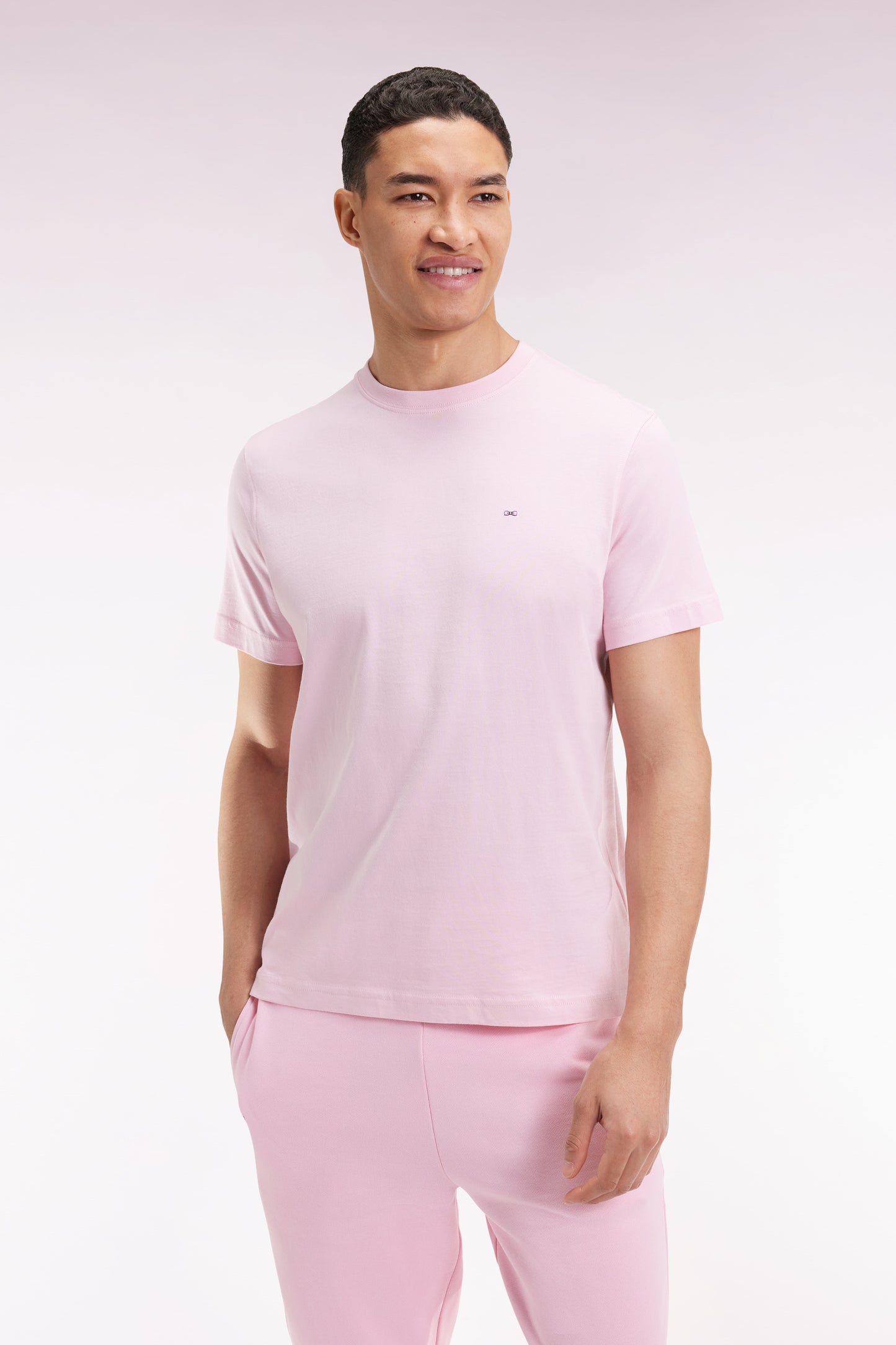T-shirt à manches courtes broderie dos en coton Pima rose