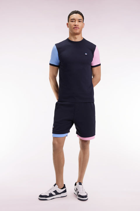 Contrast short-sleeved navy cotton T-shirt - Image 1