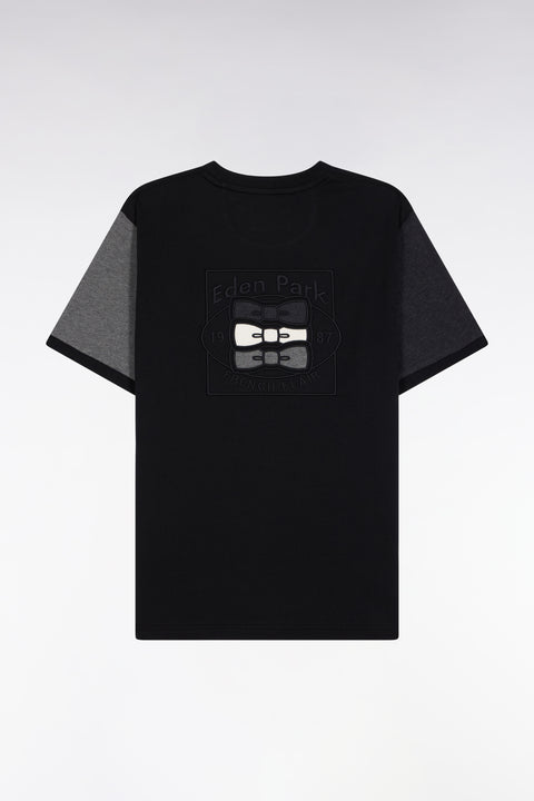 Black cotton T-shirt with contrasting short sleeves - Image 2