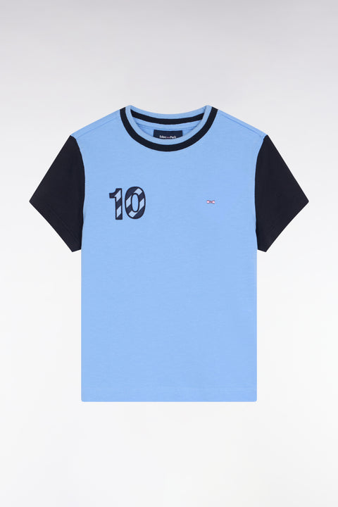 Navy embroidered short-sleeved sky cotton T-shirt - A SHOOTER - Image 1