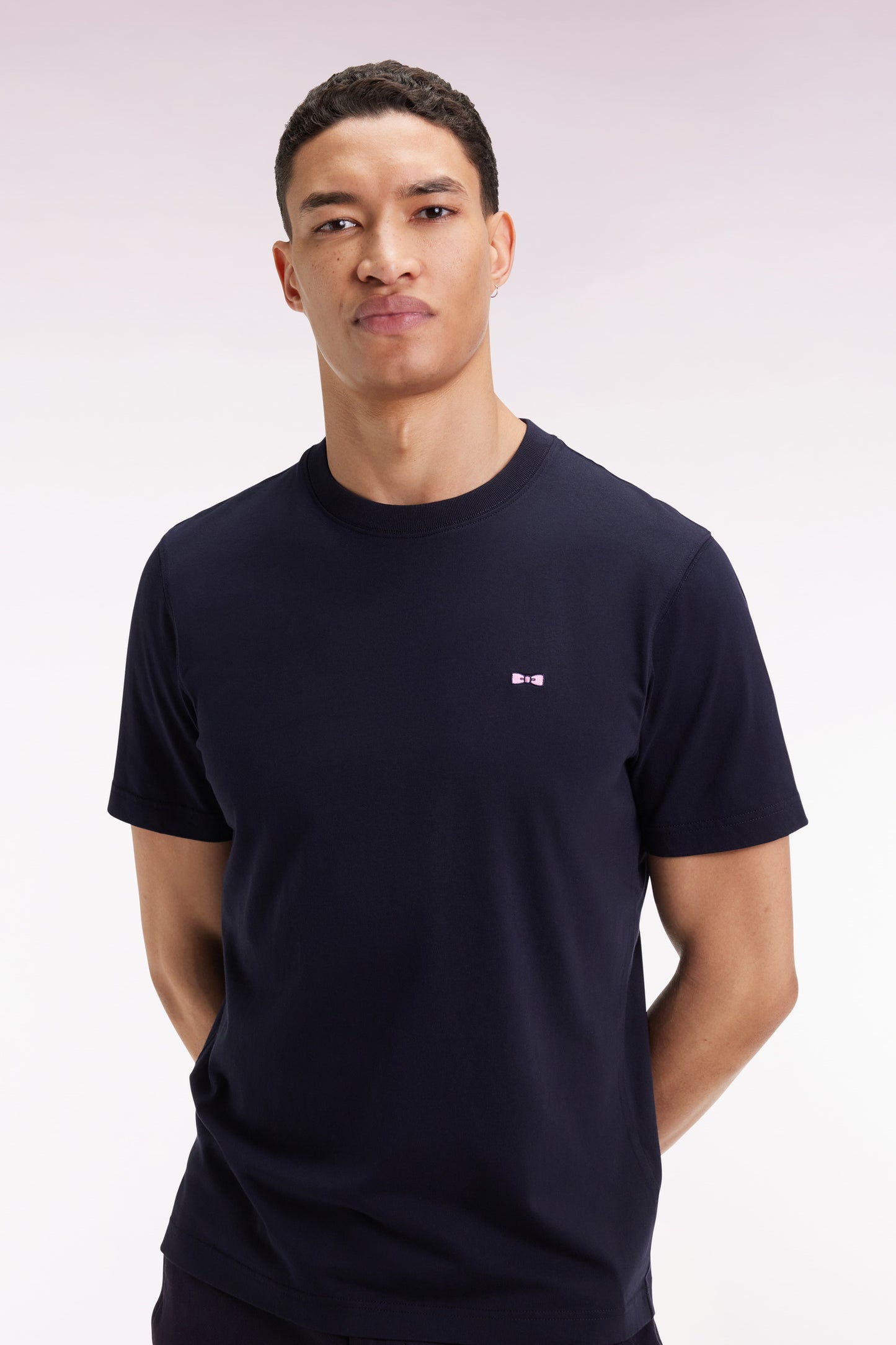 T-shirt à manches courtes dos brodé en coton marine