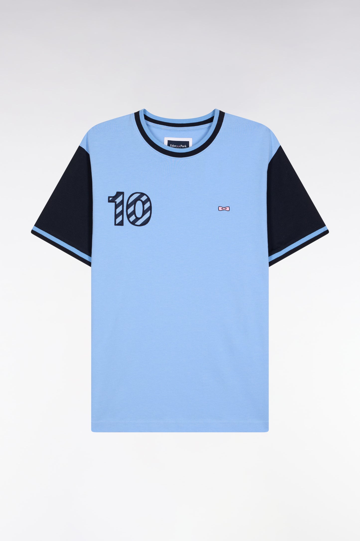 Two-tone short-sleeved T-shirt in sky cotton 10" embroidery