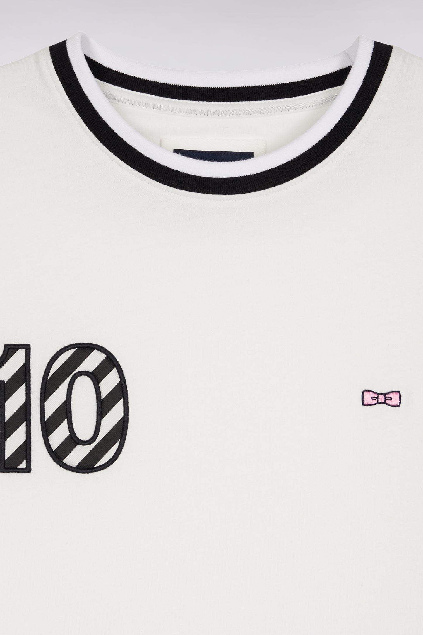 Two-tone short-sleeved T-shirt in white cotton 10" embroidery