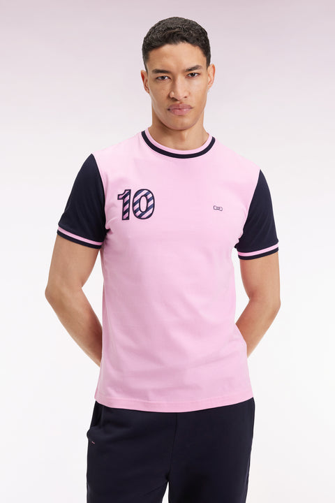 Two-tone short-sleeved navy cotton T-shirt with 10" embroidery - Image 3