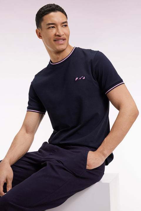 Short-sleeved navy cotton T-shirt - Image 1