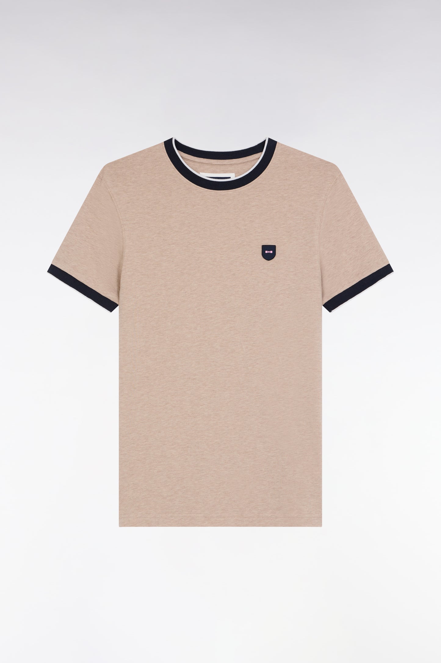 Short-sleeved T-shirt in camel stretch cotton, slim fit - A SHOOTER