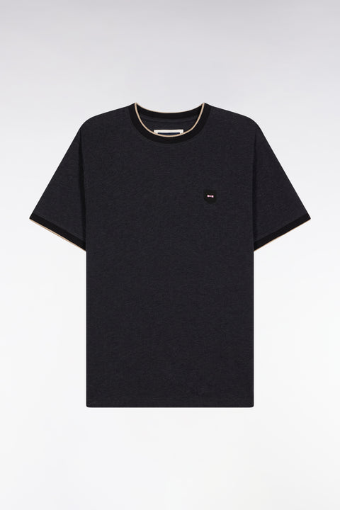 Short-sleeved T-shirt in charcoal grey stretch cotton, slim fit - Image 2