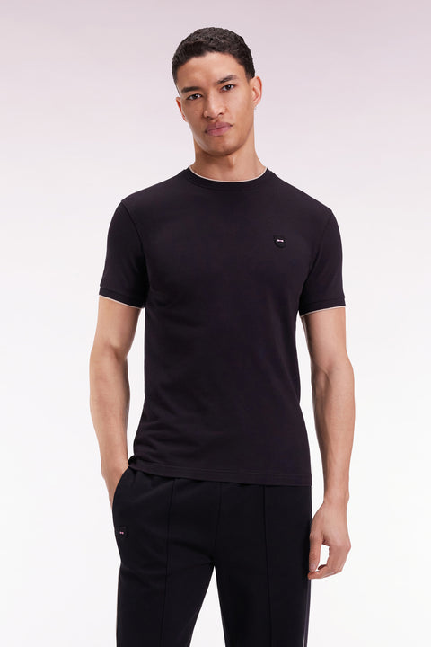 Short-sleeved T-shirt in black stretch cotton, slim fit - Image 3