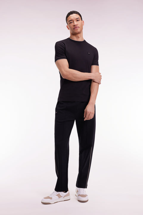 Short-sleeved T-shirt in black stretch cotton, slim fit - Image 1