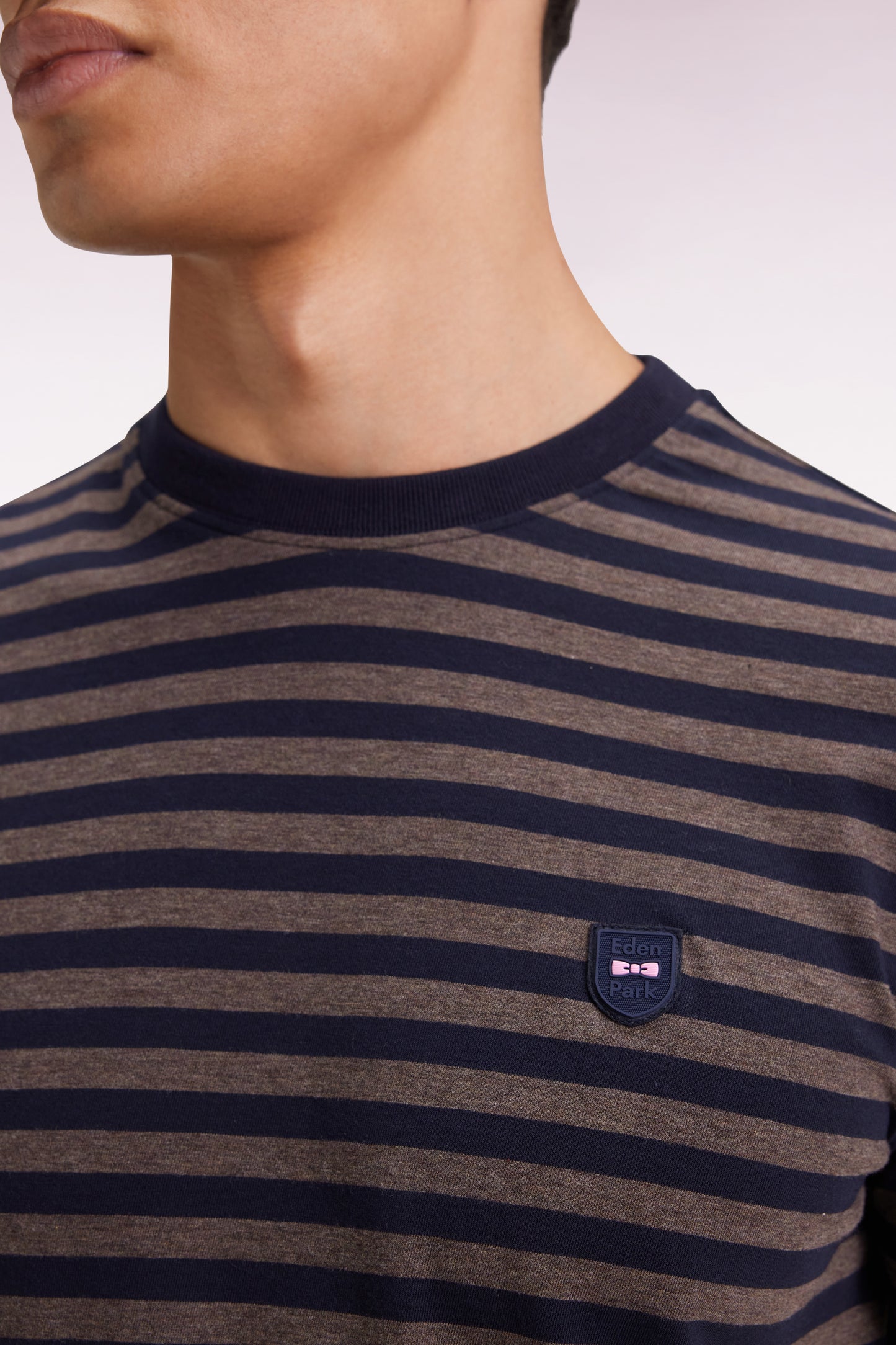 Short-sleeved T-shirt in navy striped cotton jersey