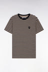 Short-sleeved T-shirt in navy and brown striped cotton jersey