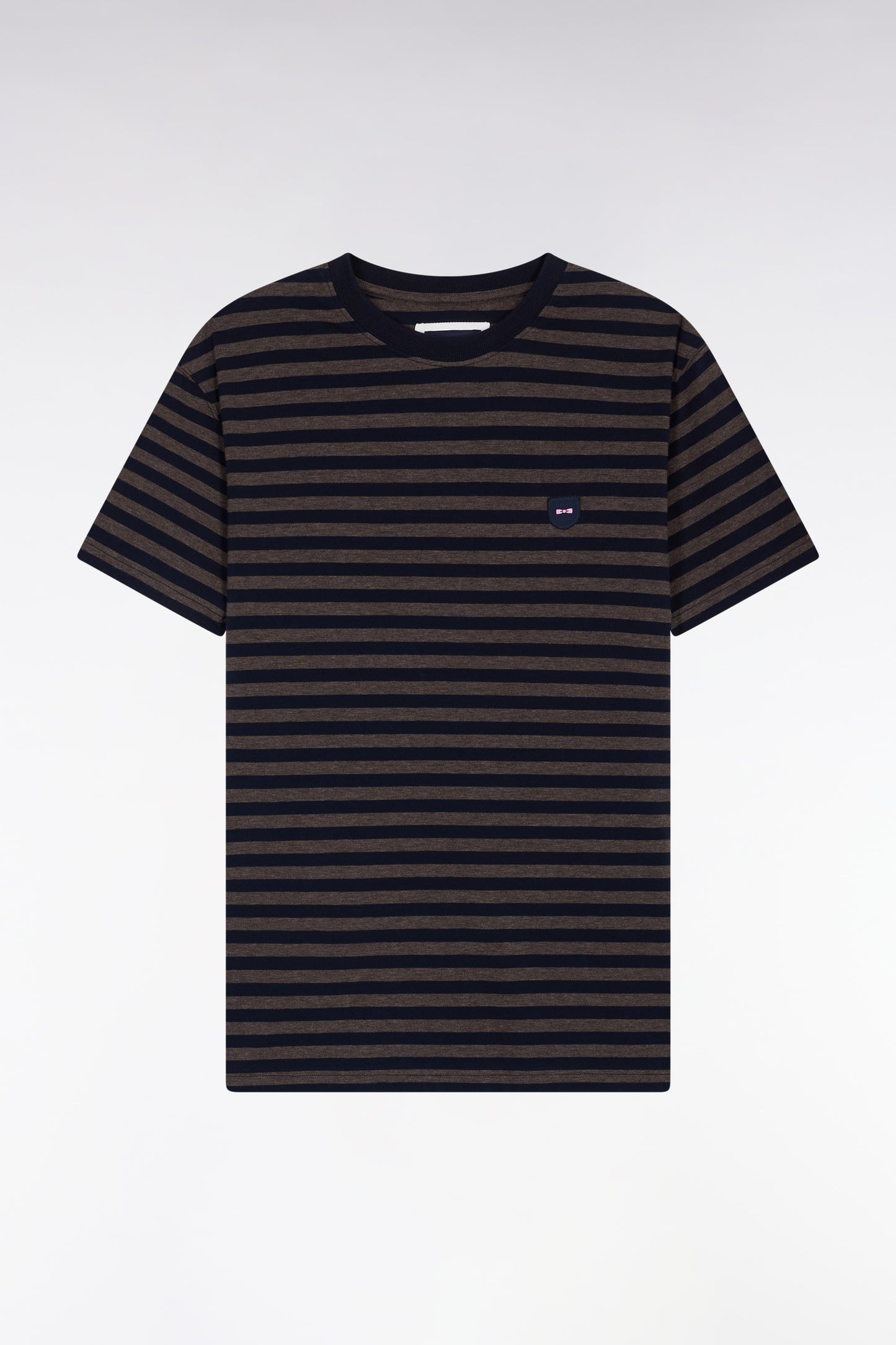 Short-sleeved T-shirt in navy striped cotton jersey