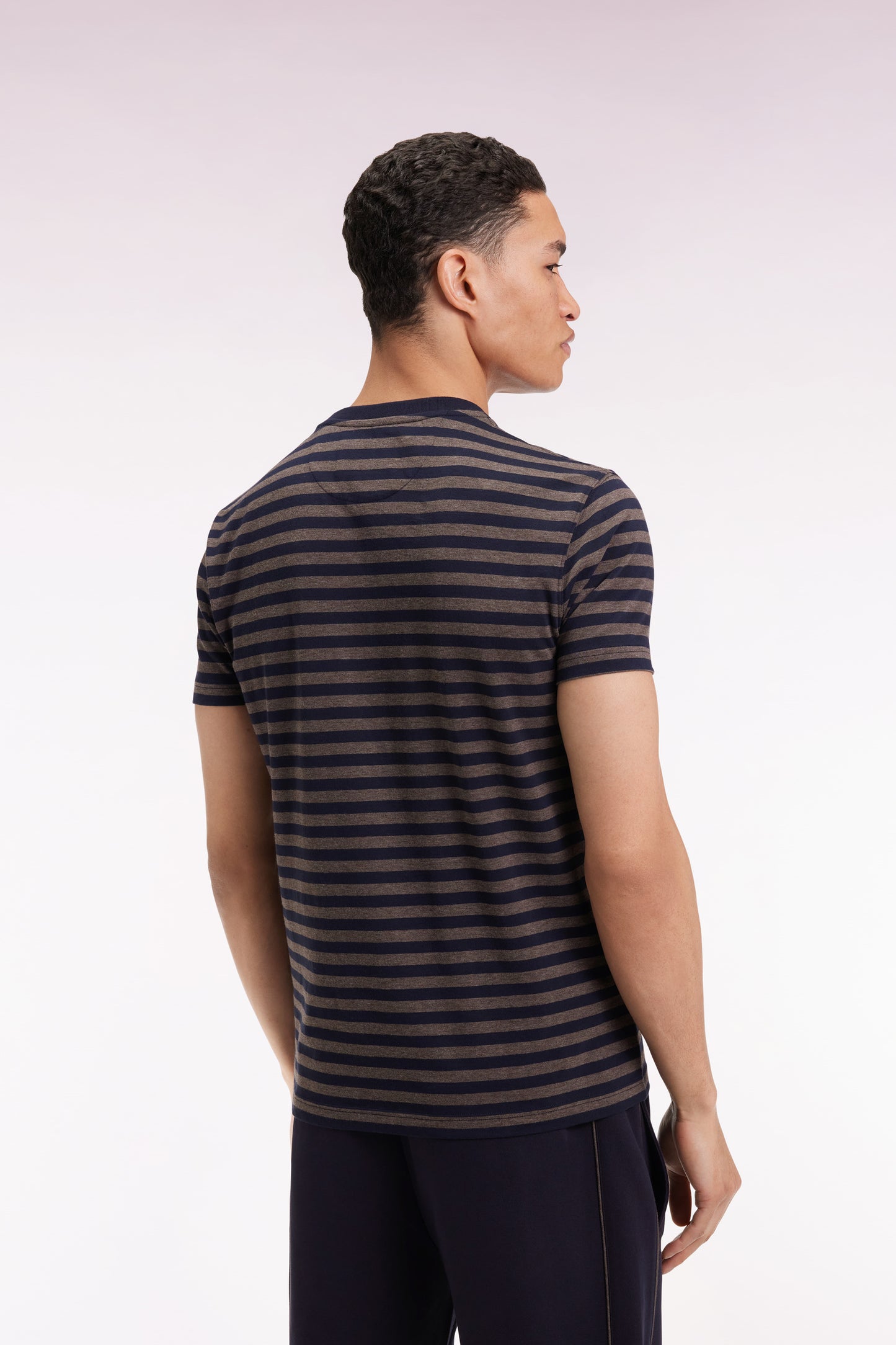 Short-sleeved T-shirt in navy striped cotton jersey