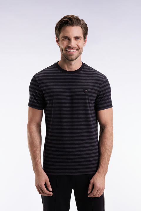 Short-sleeved T-shirt in black and grey striped cotton jersey - Image 3