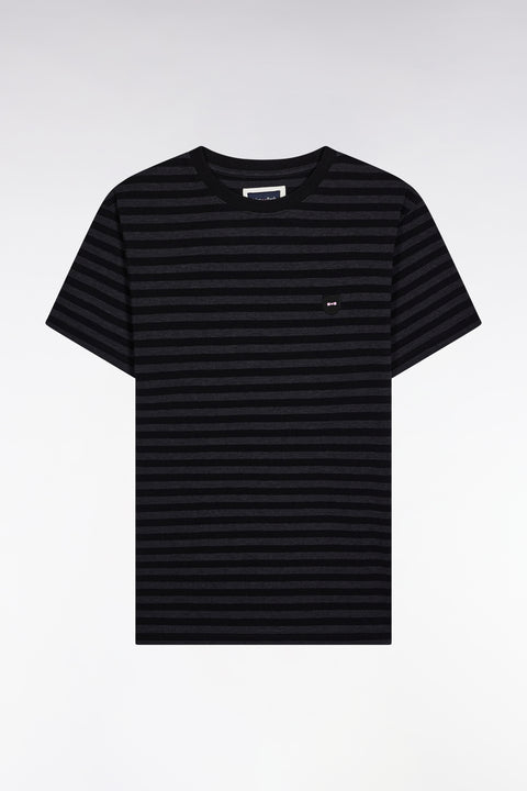 Short-sleeved T-shirt in black and grey striped cotton jersey - Image 2