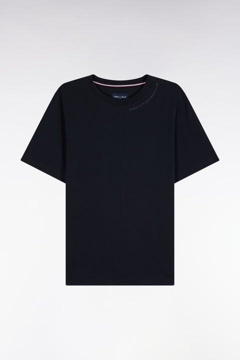 Short-sleeved navy cotton T-shirt with logo - Image 2