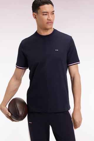 Relaxed fit round-neck T-shirt in navy cotton jersey