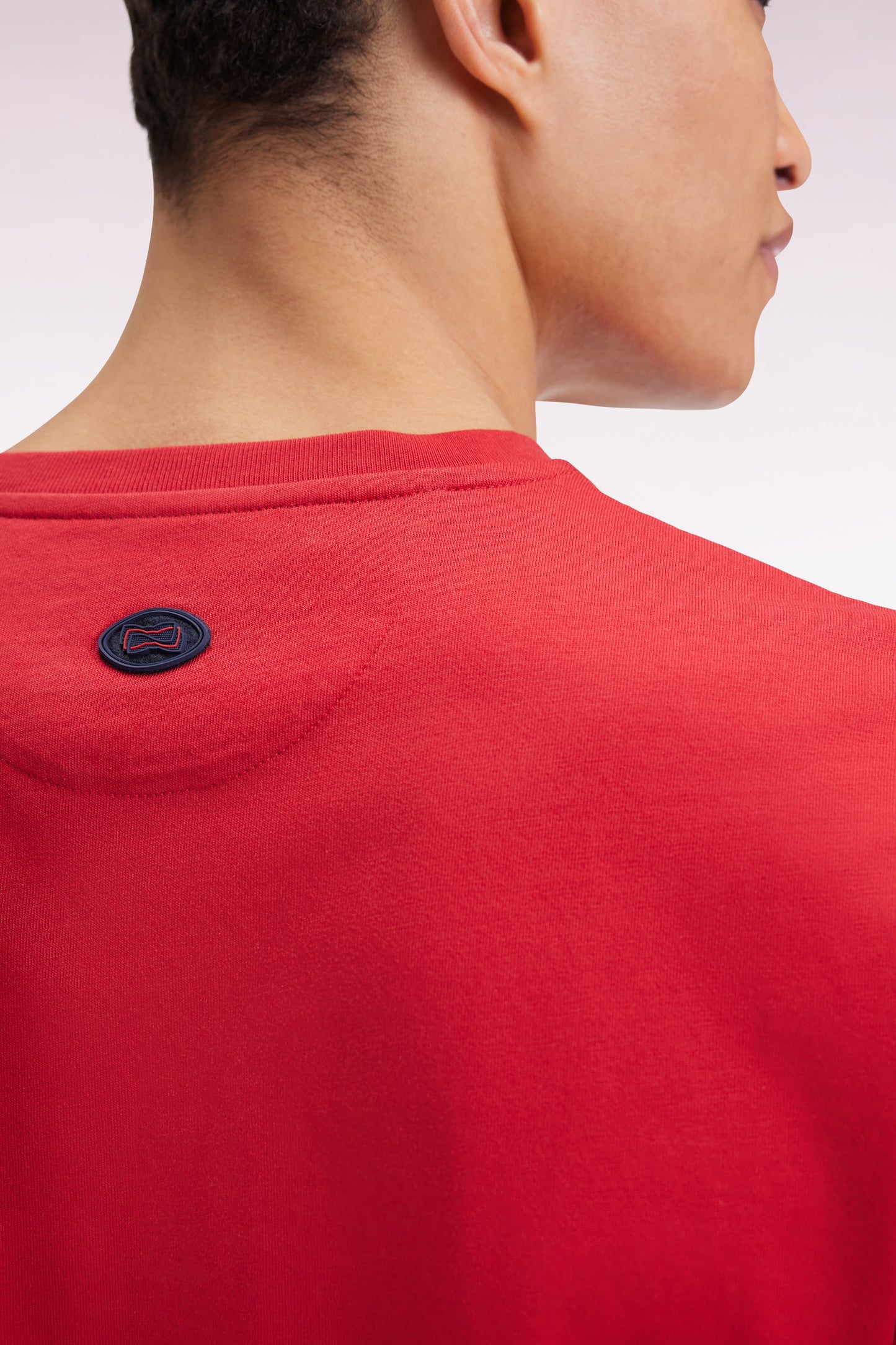 Short-sleeved T-shirt in red cotton with velvet-effect print