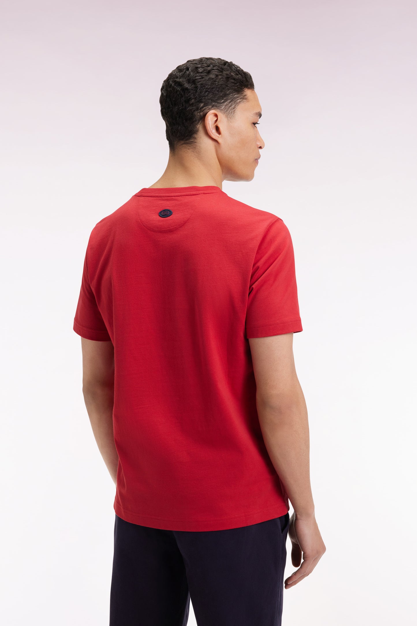 Short-sleeved T-shirt in red cotton with velvet-effect print