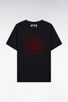 Short-sleeved T-shirt in black cotton with velvet-effect print