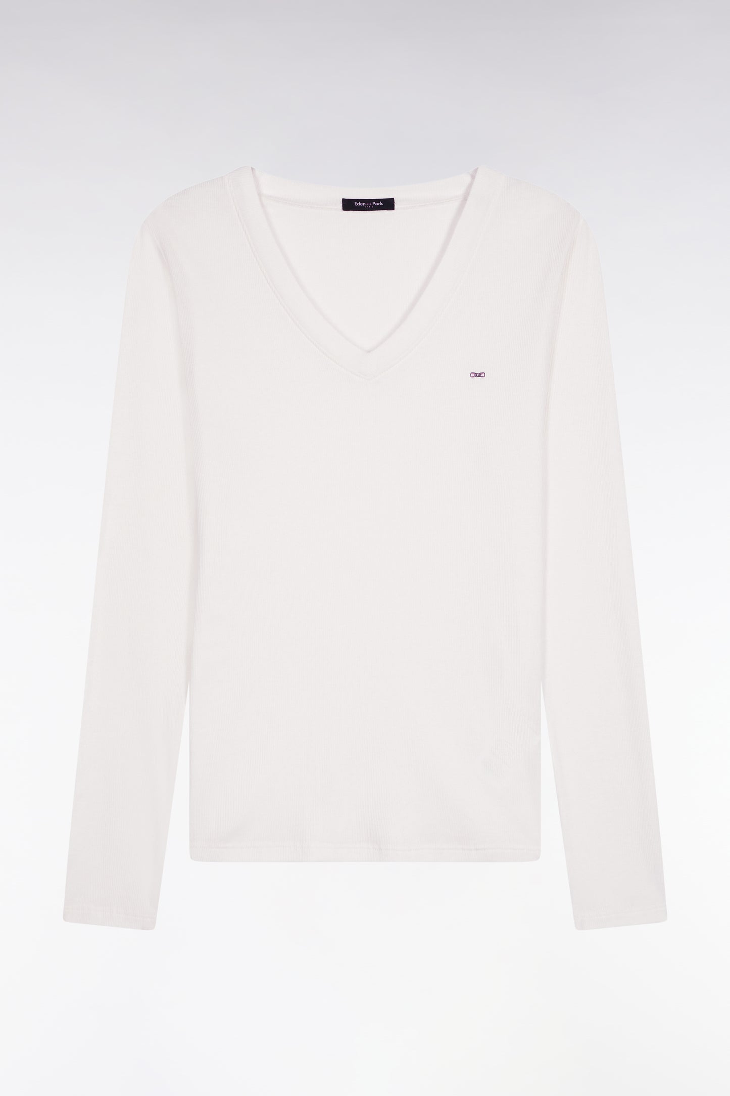 T-shirt à manches longues en coton Pima côtelé blanc coupe slim