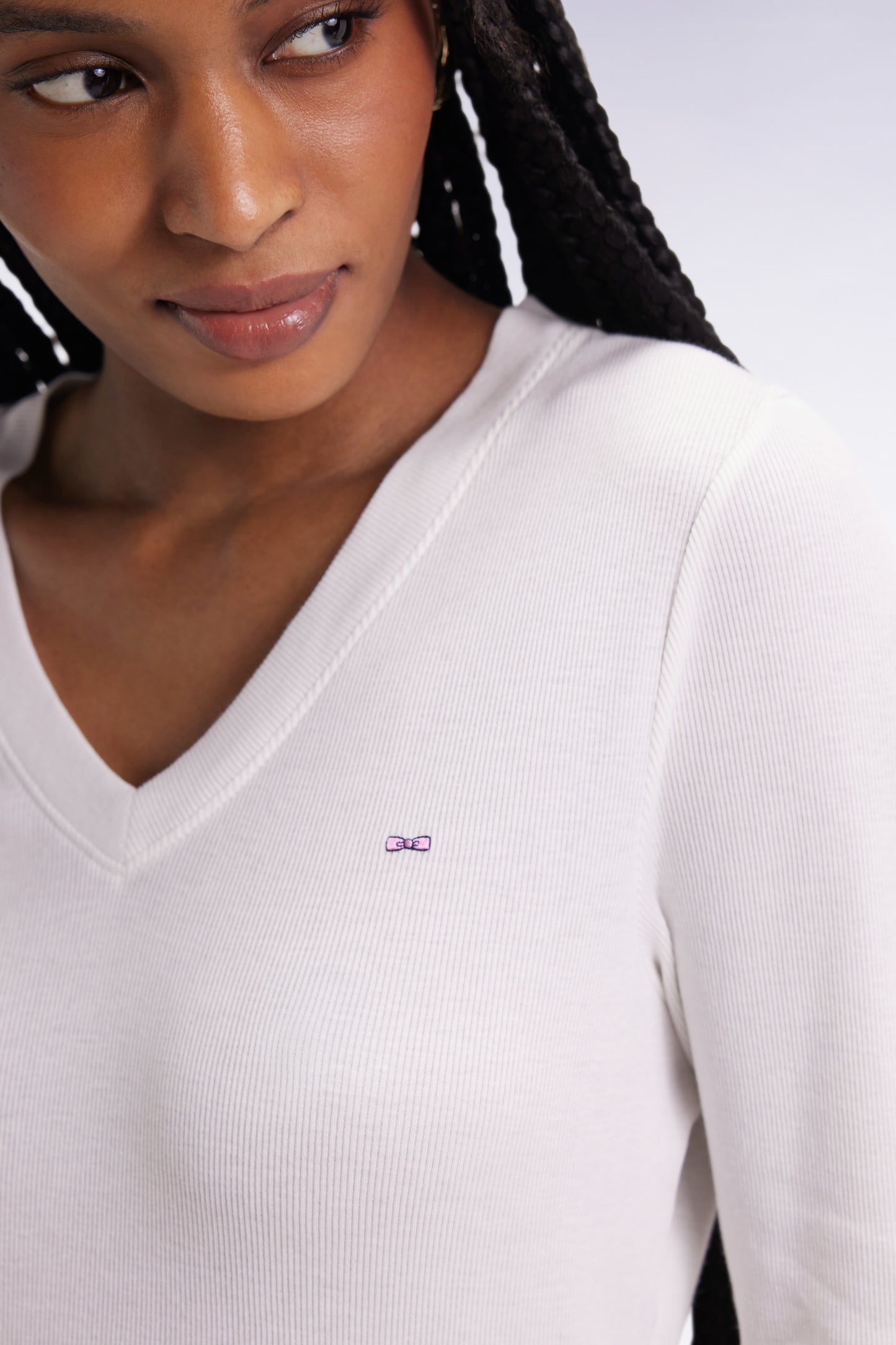 T-shirt à manches longues en coton Pima côtelé blanc coupe slim