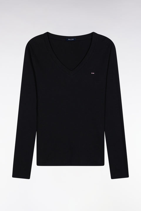 Long-sleeved T-shirt in black ribbed Pima cotton, slim fit - Image 2