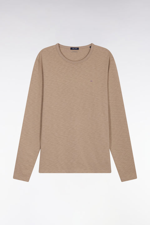 Long-sleeved T-shirt in beige slub cotton - Image 2