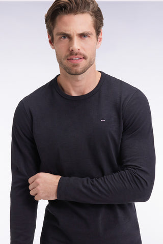 Long-sleeved T-shirt in black slub cotton