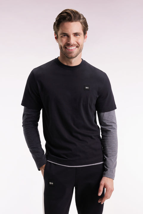 Long-sleeved black cotton T-shirt - Image 3