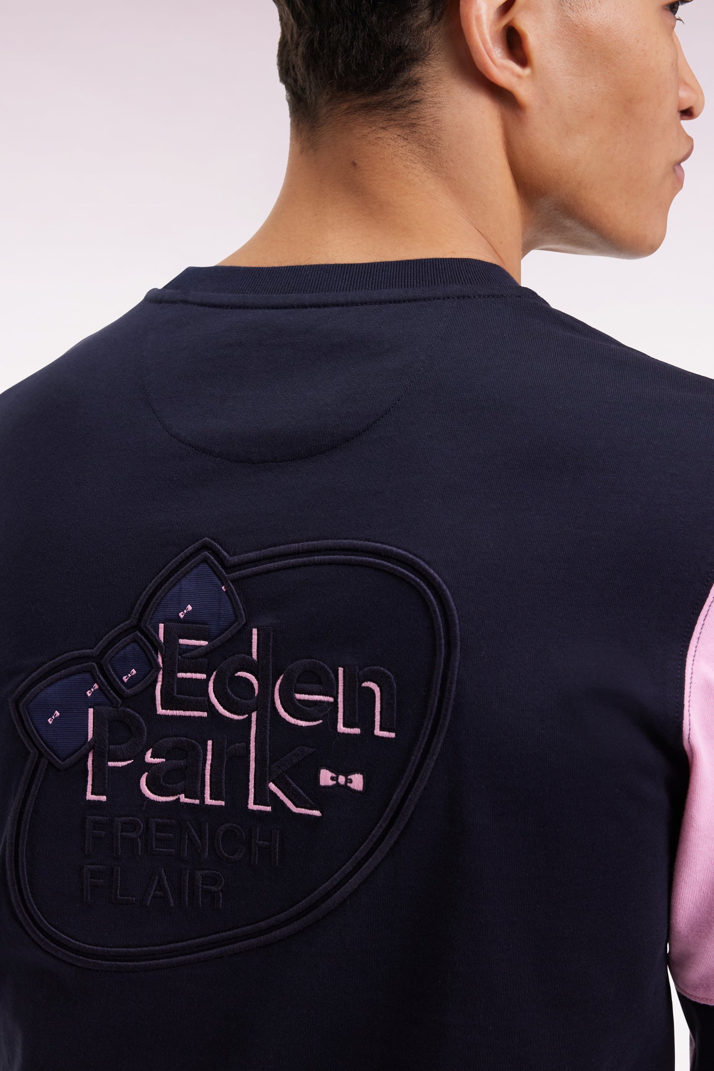 Long-sleeved T-shirt in pink colorblock navy cotton