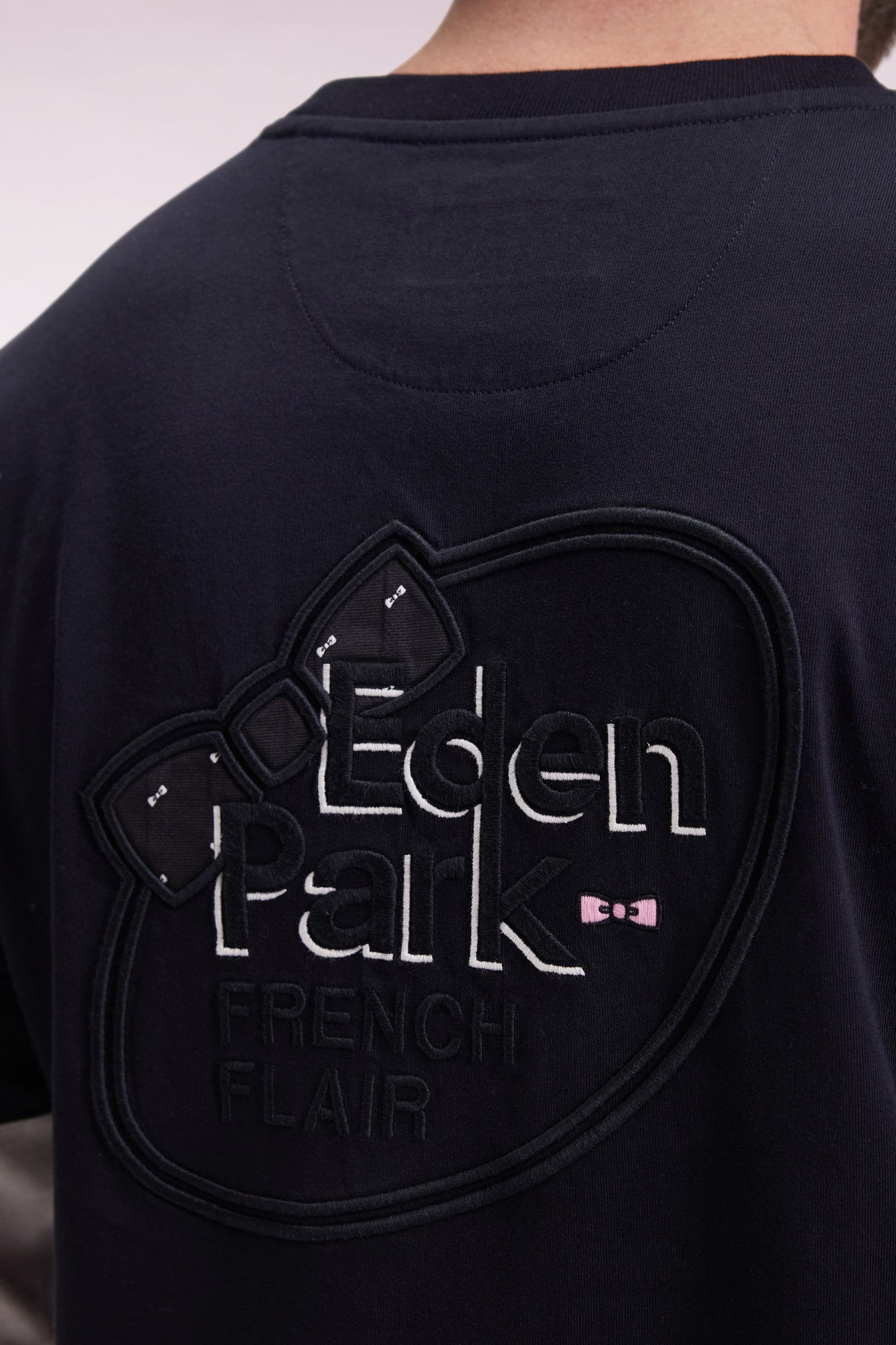 Black cotton colorblock white and grey long-sleeved T-shirt