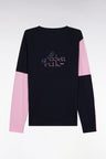Long-sleeved T-shirt in pink colorblock navy cotton