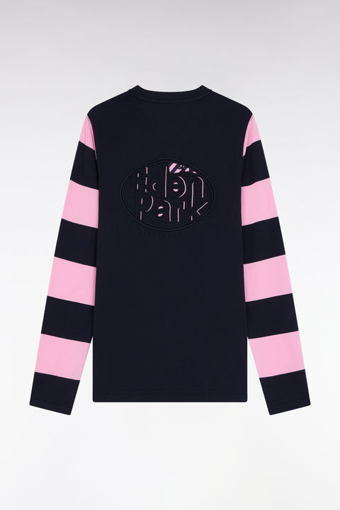 Long-sleeved black cotton T-shirt with pink striped sleeves - A SHOOTER - Image 1