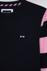 Long-sleeved black cotton T-shirt with pink striped sleeves - A SHOOTER