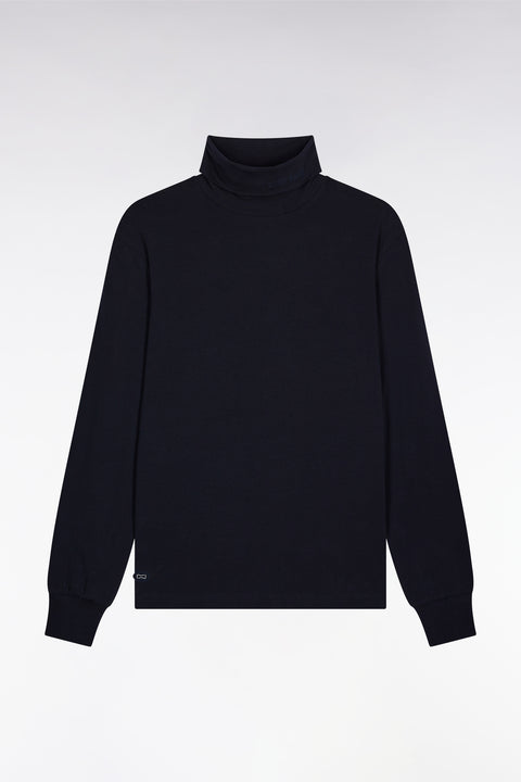 Long-sleeved turtleneck T-shirt in navy stretch cotton - Image 2