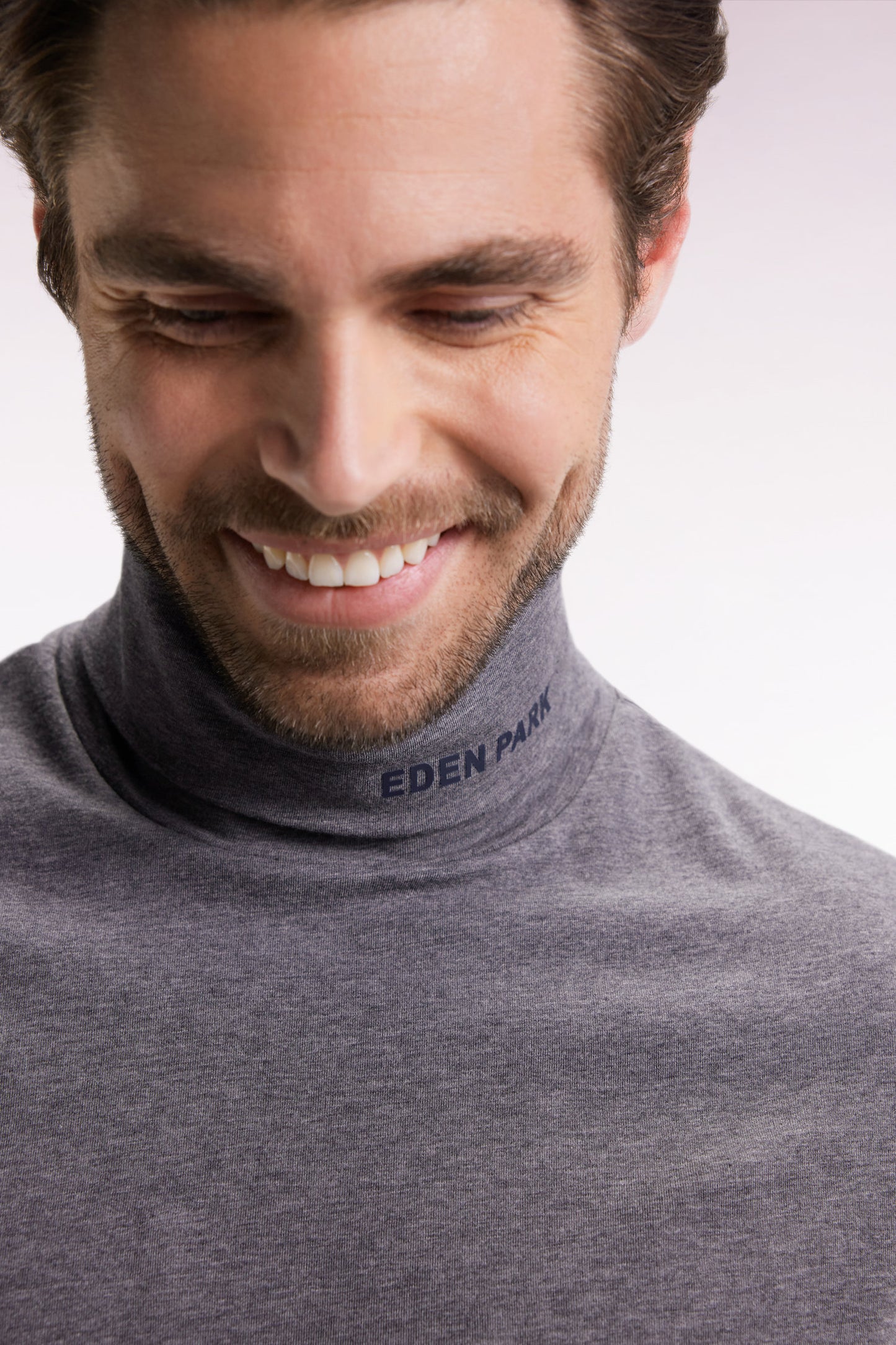 Long-sleeved turtleneck T-shirt in grey stretch cotton