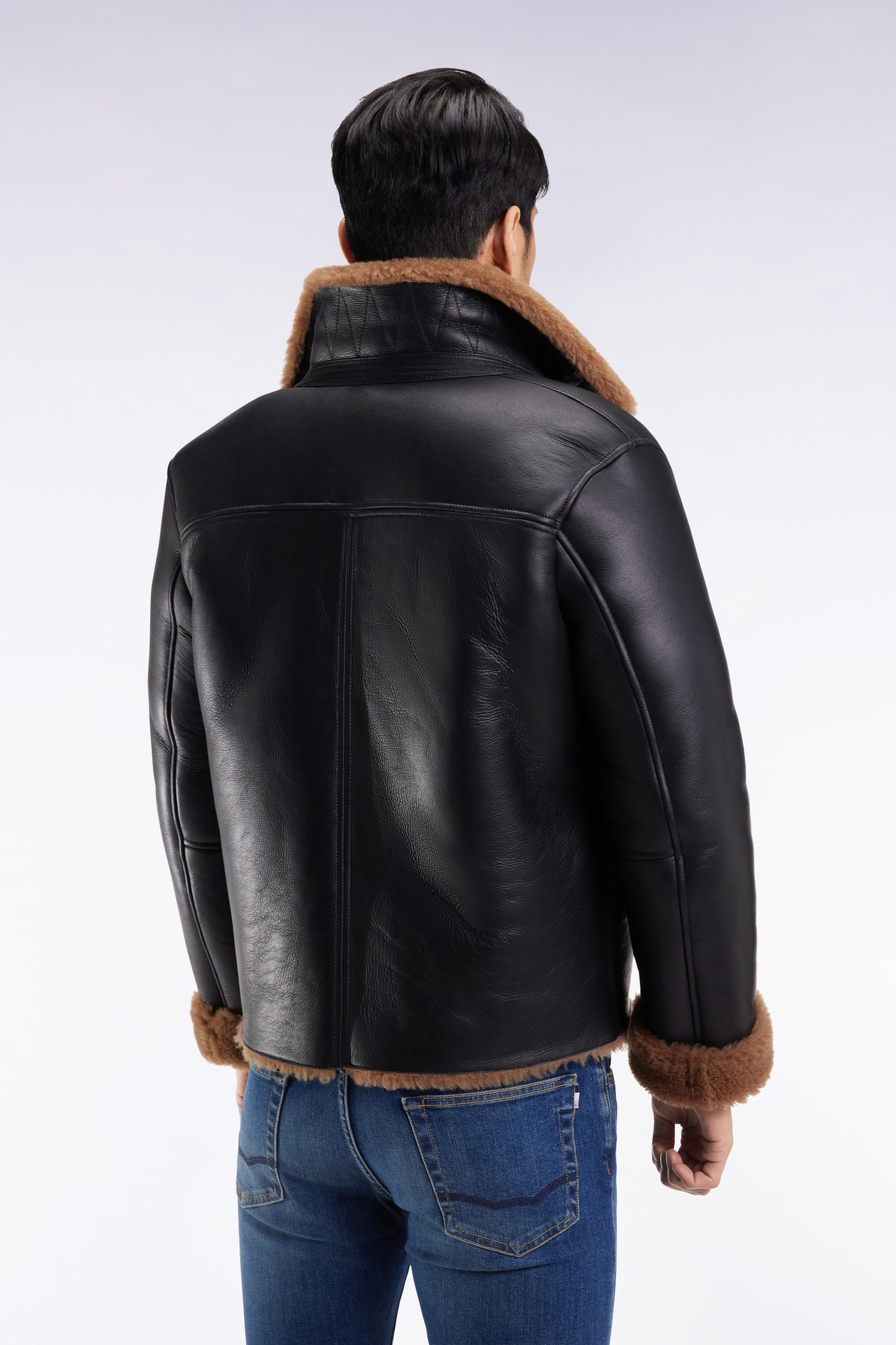 Black woolly jacket with brown collar