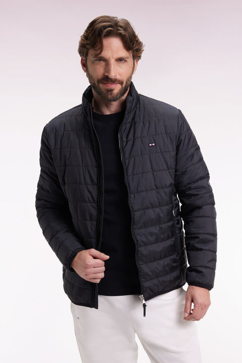 Black quilted nylon down jacket with stand-up collar - Image 3