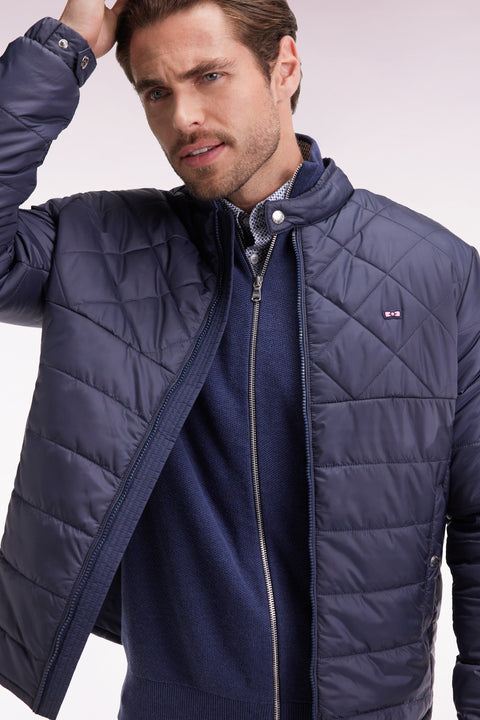 Beige quilted nylon jacket with biker collar - Image 1