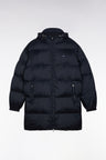 Long down jacket in navy quilted nylon